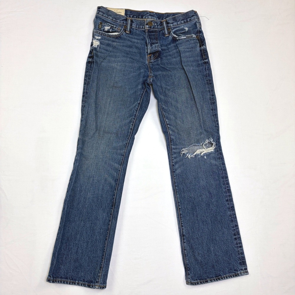 Abercrombie & Fitch The A&F Boot Jeans Mens 32x32 Blue Distressed Button Fly